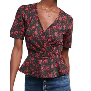 Anthropologie Meadow Rue Heartland Floral Faux Wrap Peplum Top size XS